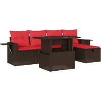 Syfax Ensemble de canapé de jardin 6 pcs avec coussins marron résine tressée