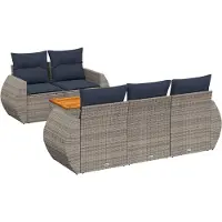 Syfax Ensemble de canapé de jardin 6 pcs avec coussins gris résine tressée