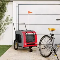 Prolenta Maison Exclusive - Remorque pour vélo, pour chiens, rouge et grise. Fabriquée en Oxford et en fer