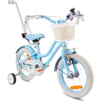 Sun baby Vélo pour filles Heart Bike 14 pouces, à partir de 3 ans, avec roues d'appoint, barre de poussée amovible, panier, sonnette, frein à rétropédalage et frein V-Brake