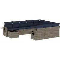 Syfax Ensemble de canapé de jardin 11 pcs avec coussins gris résine tressée