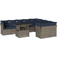 Syfax Ensemble de canapé de jardin 10 pcs avec coussins gris résine tressée