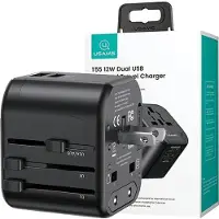 Usams Adaptateur Siec. 2Xusb T55 12W4W1 Us/Au/Eu/Uk Czarny/Black Cc173Tc01 (Us-Cc173) Chargeur de voyage universel