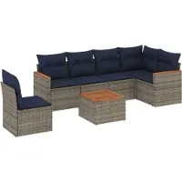 Syfax Ensemble de canapé de jardin 7 pcs avec coussins gris résine tressée