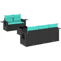 Syfax Ensemble de canapé de jardin 6 pcs avec coussins noir résine tressée