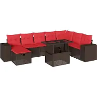 Syfax Ensemble de canapé de jardin 9 pcs avec coussins marron résine tressée
