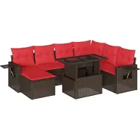 Syfax Ensemble de canapé de jardin 8 pcs avec coussins marron résine tressée