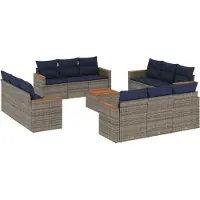 Syfax Ensemble de canapé de jardin 13 pcs avec coussins gris résine tressée