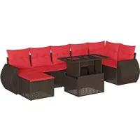 Syfax Ensemble de canapé de jardin 8 pcs avec coussins marron résine tressée