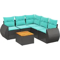 Syfax Ensemble de canapé de jardin 6 pcs avec coussins noir résine tressée