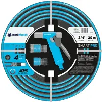 Cellfast SMART PRO ATS Tuyau d'arrosage 4 couches avec accessoires ATS Tissu tricot flexible Résistant à la plicature UV et aux algues 3/4" 20 m