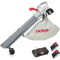 Ikra Aspirateur souffleur broyeur 3 en 1 avec 2 batteries rechargeables et chargeur double (Fonctionnement sur batterie, Aspirateurs et souffleurs)