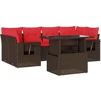 Syfax Ensemble de canapé de jardin 7 pcs avec coussins marron résine tressée