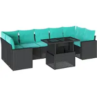 Syfax ensemble de 8 canapés de jardin avec coussins, poly rotin noir