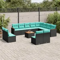 Prolenta Maison Exclusive - Ensemble de salon de jardin 13 pièces avec coussins, polyrotin noir