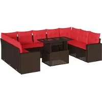 Syfax Ensemble de canapé de jardin 10 pcs avec coussins marron résine tressée