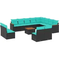 Syfax Ensemble de canapé de jardin 13 pcs avec coussins noir résine tressée