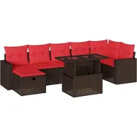 Syfax Ensemble de canapé de jardin 8 pcs avec coussins marron résine tressée