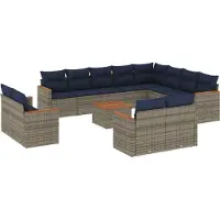 Syfax Ensemble de canapé de jardin 13 pcs avec coussins gris résine tressée