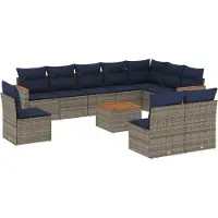 Syfax Ensemble de canapé de jardin 11 pcs avec coussins gris résine tressée