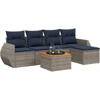 Syfax Ensemble de canapé de jardin 6 pcs avec coussins gris résine tressée