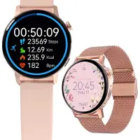 Forever Montre intelligente pour femme Sportband SB-350 Bluetooth, contrôle de la musique, podomètre, etc. IP67, montre de fitness, cardiofréquencemètre or rose