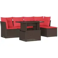 Syfax Ensemble de canapé de jardin 6 pcs avec coussins marron résine tressée
