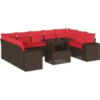 Syfax Ensemble de canapé de jardin 10 pcs avec coussins marron résine tressée
