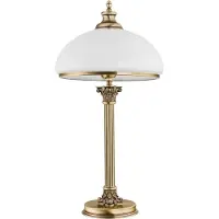 Casa Padrino Luxus Barock Tischlampe Messing mit Patina / Weiß Ø 30 x H. 60 cm - Lampe de bureau ronde en laiton avec abat-jour en verre - Luminaires baroques