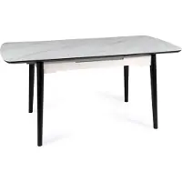 Feldmann-Wohnen Table à manger Apollo Table de cuisine Ceramic 120-160 x 80 x 76 cm, blanc et marbre noir, à rallonges