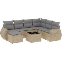 vidaXL Ensemble de jardin canapé 8 pièces avec coussins Beige Poly Rattan
