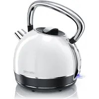 Arendo Bouilloire 1,7 l, 2 200 W, acier inoxydable, style rétro, vintage, protection contre la surchauffe et la cuisson à sec, blanc