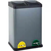 SVITA TC2X20 Seau de cuisine 40litres Capacité 2x20litres Poubelle à 2 compartiments Tri sélectif Poubelle à pédale Acier Gris