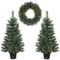 Black Box Trees Glendon Ensemble de 2 arbres de Noël et 1 couronne avec lumières LED - Vert