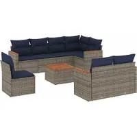Syfax Ensemble de canapé de jardin 9 pcs avec coussins gris résine tressée