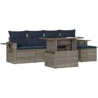 Syfax Ensemble de canapé de jardin 6 pcs avec coussins gris résine tressée