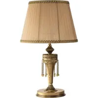 Casa Padrino Luxus Barock Tischlampe Messing mit Patina / Beige / Gold Ø 30 x H. 50 cm - Lampe de bureau ronde en laiton avec abat-jour - Luminaires baroques