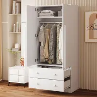 MODFU Armoire Avec Portes Battantes, Tiroirs Et Étagères De Rangement, Pour Chambre Ou Entrée, MDF Bois Métal - 70x40x170 cm - Blanc
