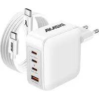 Akashi Alimentation , 130W, avec 2 ports USB-C de 100W et 1 port USB de 30W, incluant un câble USB-C de 100W, de couleur blanche