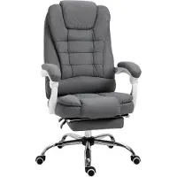 Vinsetto Fauteuil de bureau ergonomique, chaise de bureau avec repose-pied, dossier inclinable, accoudoirs rembourrés, en tissu aspect lin gris