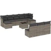 vidaXL Ensemble de salon de jardin 11 pièces avec coussins Gris Poly rotin