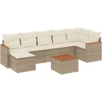 vidaXL Ensemble de jardin canapé 8 pièces avec coussins Beige Poly Rattan