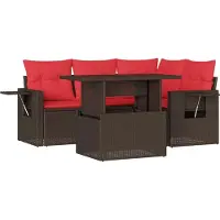 Syfax Ensemble de canapé de jardin 5 pcs avec coussins marron résine tressée