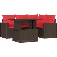 Syfax Ensemble de canapé de jardin 5 pcs avec coussins marron résine tressée