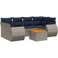 Syfax Ensemble de canapé de jardin 7 pcs avec coussins gris résine tressée
