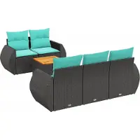 Syfax Ensemble de canapé de jardin 6 pcs avec coussins noir résine tressée
