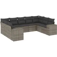 vidaXL Ensemble de salon de jardin 9 pièces avec coussins Gris Poly rotin
