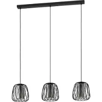 Eglo Suspension - Noir - 89 x 110 cm - Acier - Verre fumé - Fil de fer tressé- 3 flammes