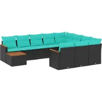 Syfax Ensemble de canapé de jardin 11 pcs avec coussins noir