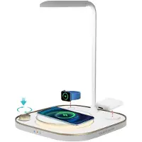 Lobwerk Lampe de table 4 en 1 avec station de recharge LED, chargeur sans fil, lampe de lecture sans fil